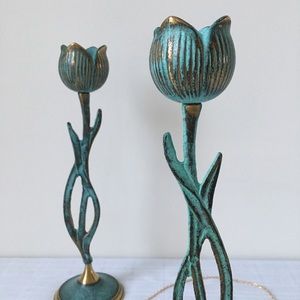 Shabby Chic Distressed Metal Flower Candlestick